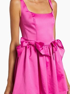 LOVE SHACK FANCY !!Vibrant Hot Pink Bow Waist Satin Dress!! NWT 10